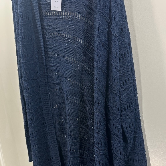 NWT Lane Bryant Fringed Navy Open-Knit Cardigan Soft Long Duster Size 18/20 Plus - Picture 6 of 9